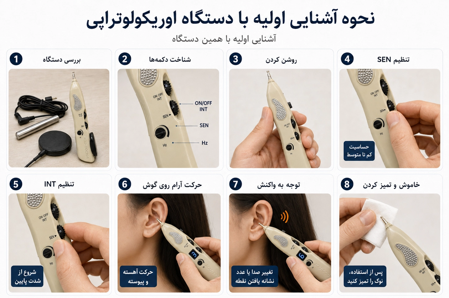 نحوه آشنایی اولیه با دستگاه اوریکولوتراپی